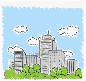 彩绘城市楼群建筑矢量素材